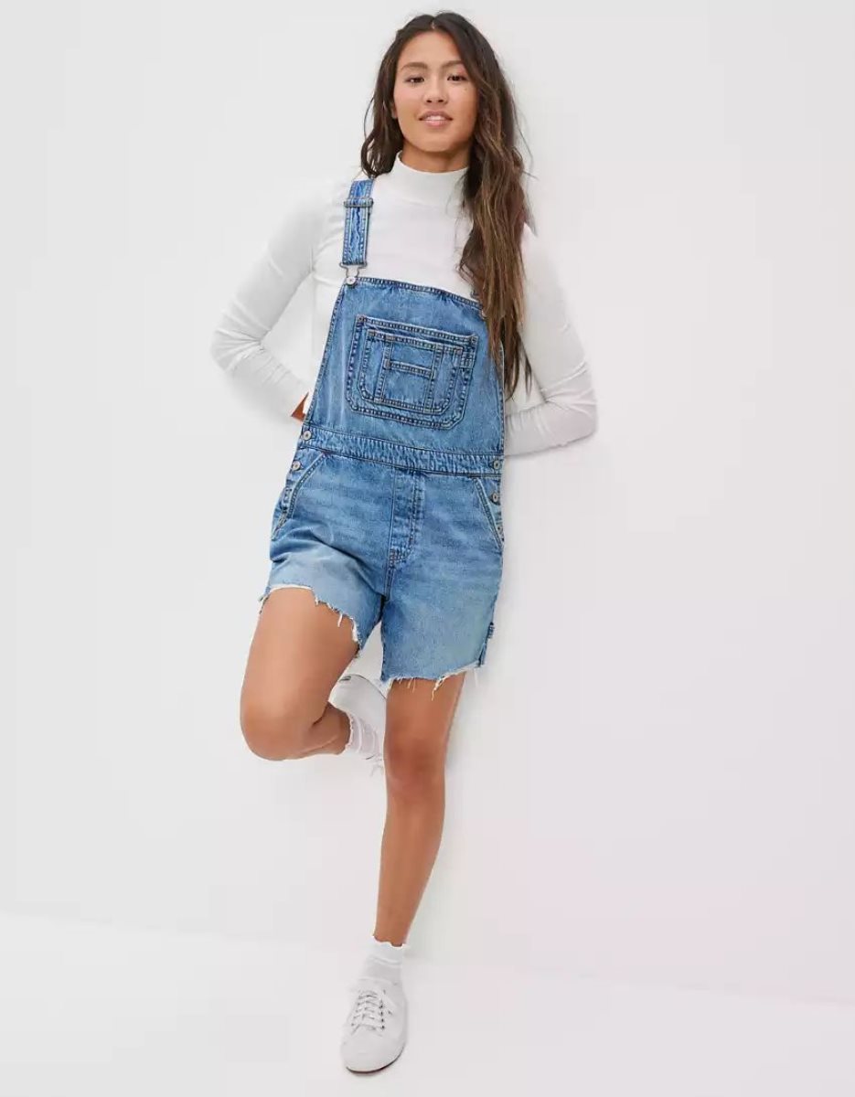 Shorts American Eagle AE Dreamy Drape Denim Baggy Overall Lavage Clair Femme | BTR-38465596